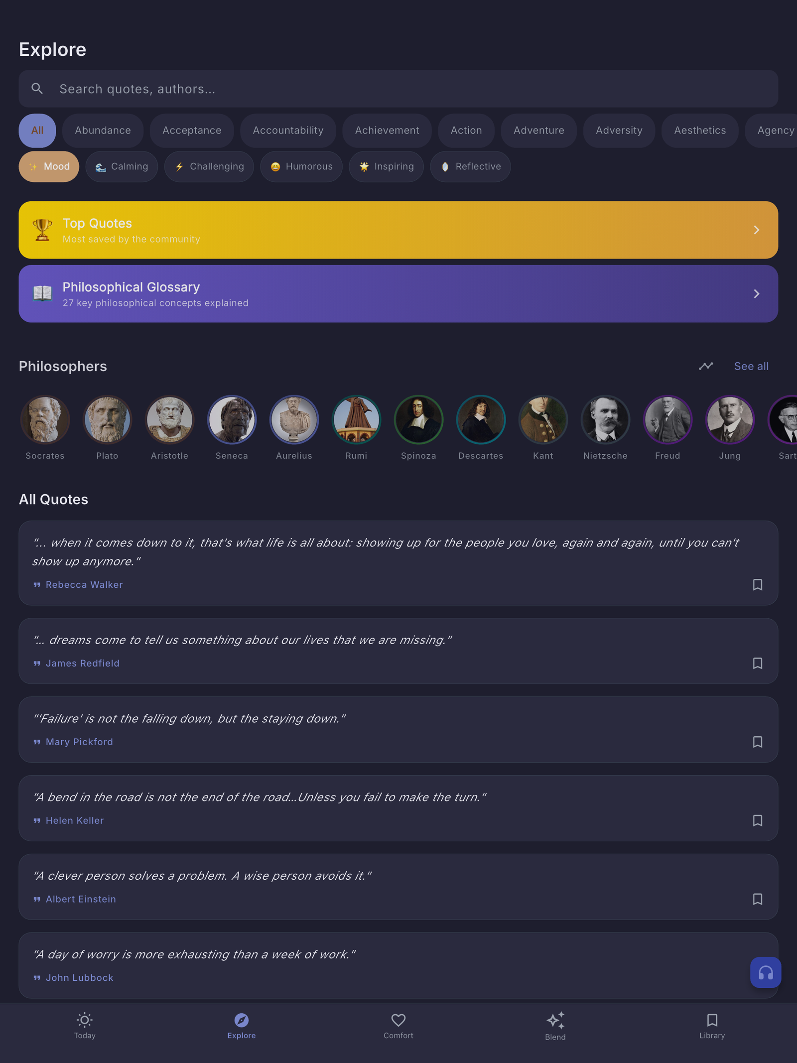 Explore categories screen