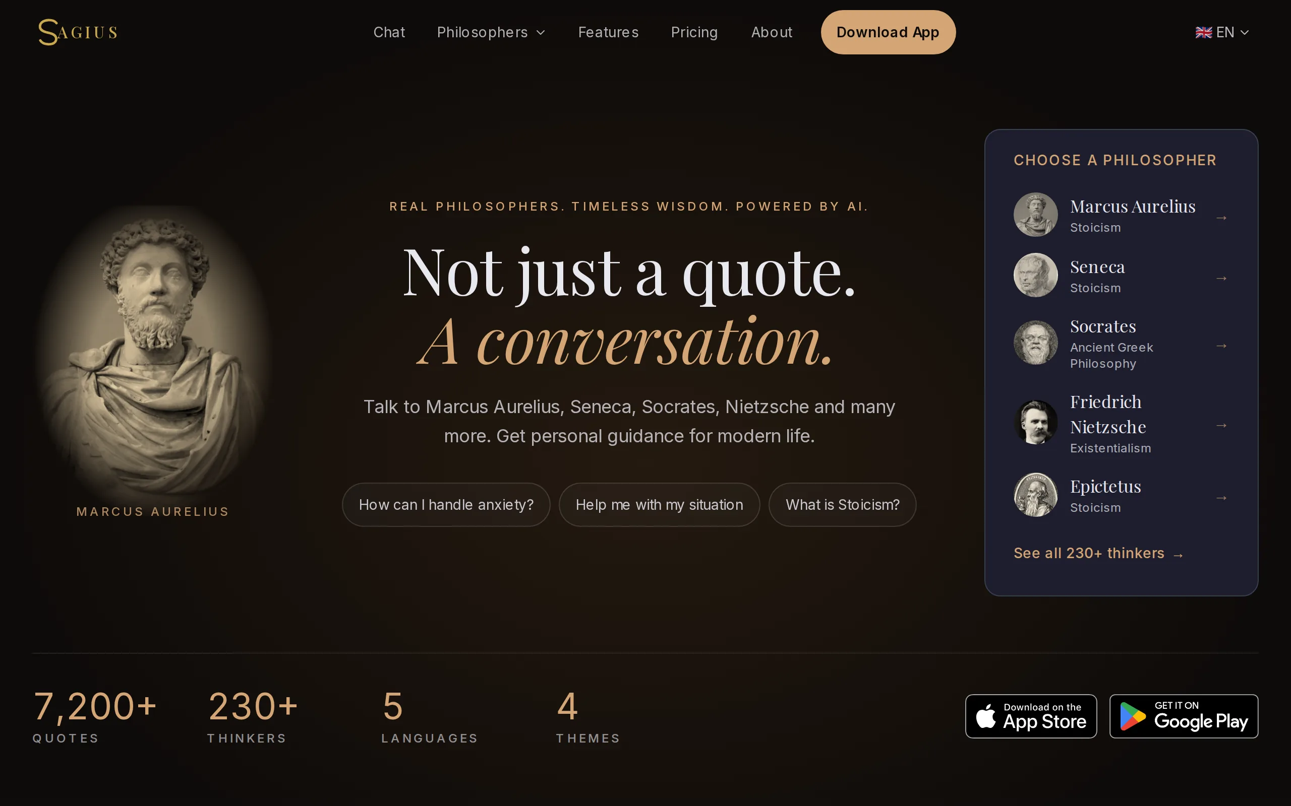 Sagius home page, captured live on sagius.app