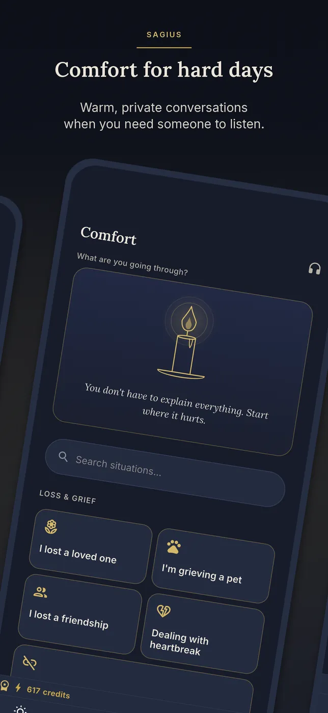 Sagius on iPhone — comfort for hard days